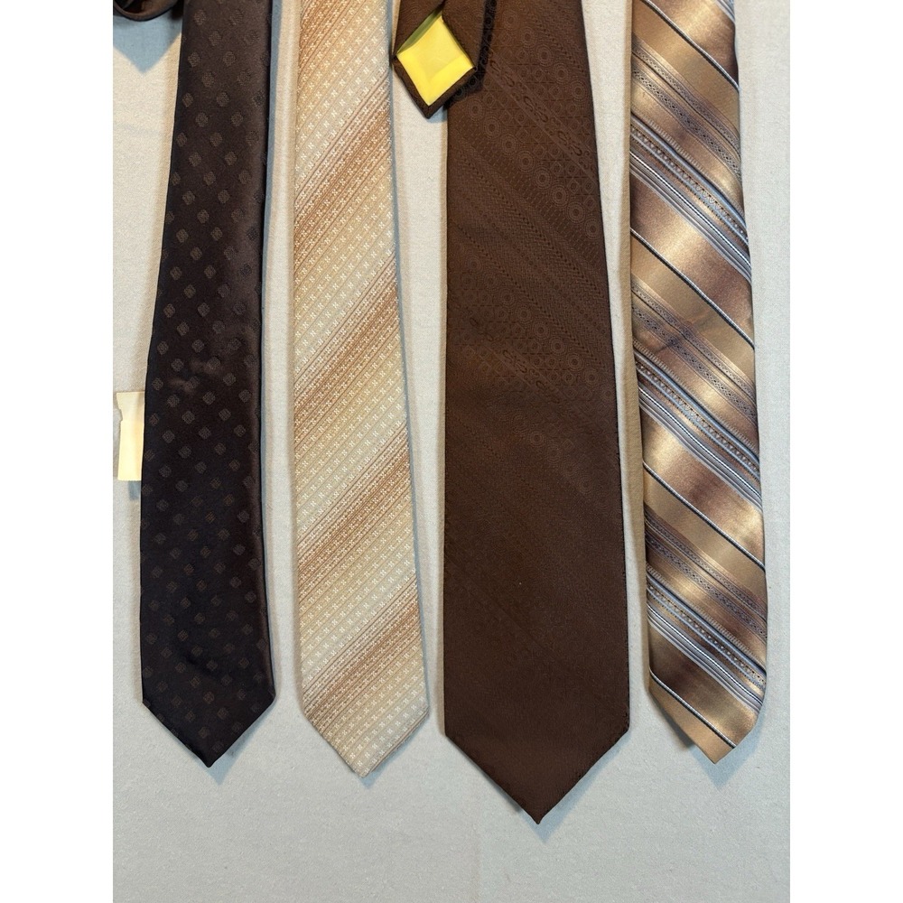Lot of 4 Vintage Mens Brown Neckties Wide Polyester Striped Geometric 70s